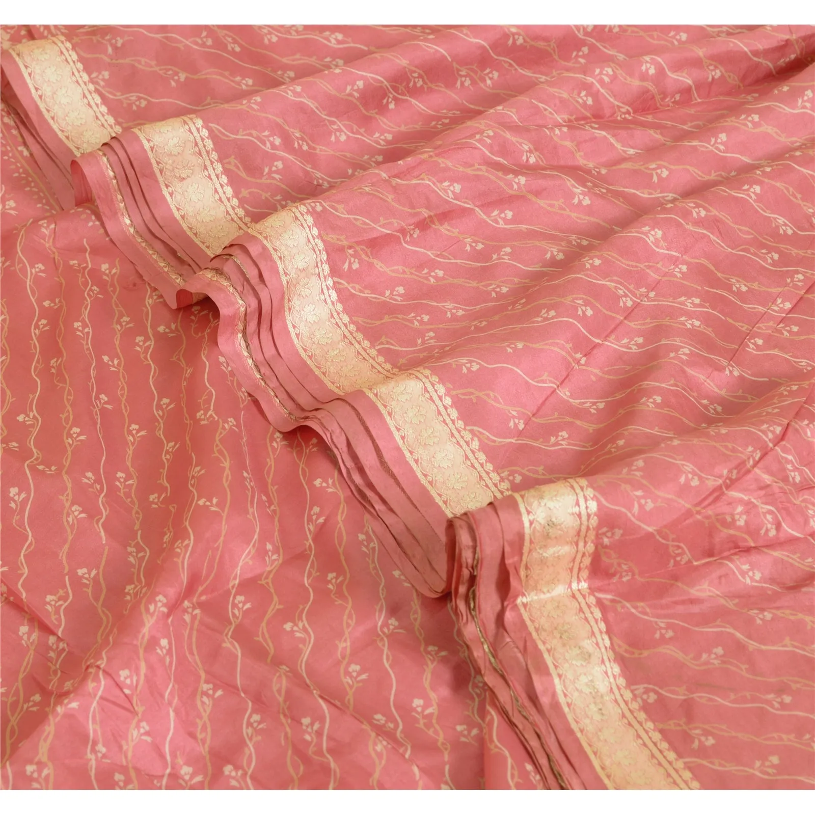 Sanskriti Vintage Sarees Blush-Pink Pure Silk Printed Sari 6yd Soft Craft Fabric