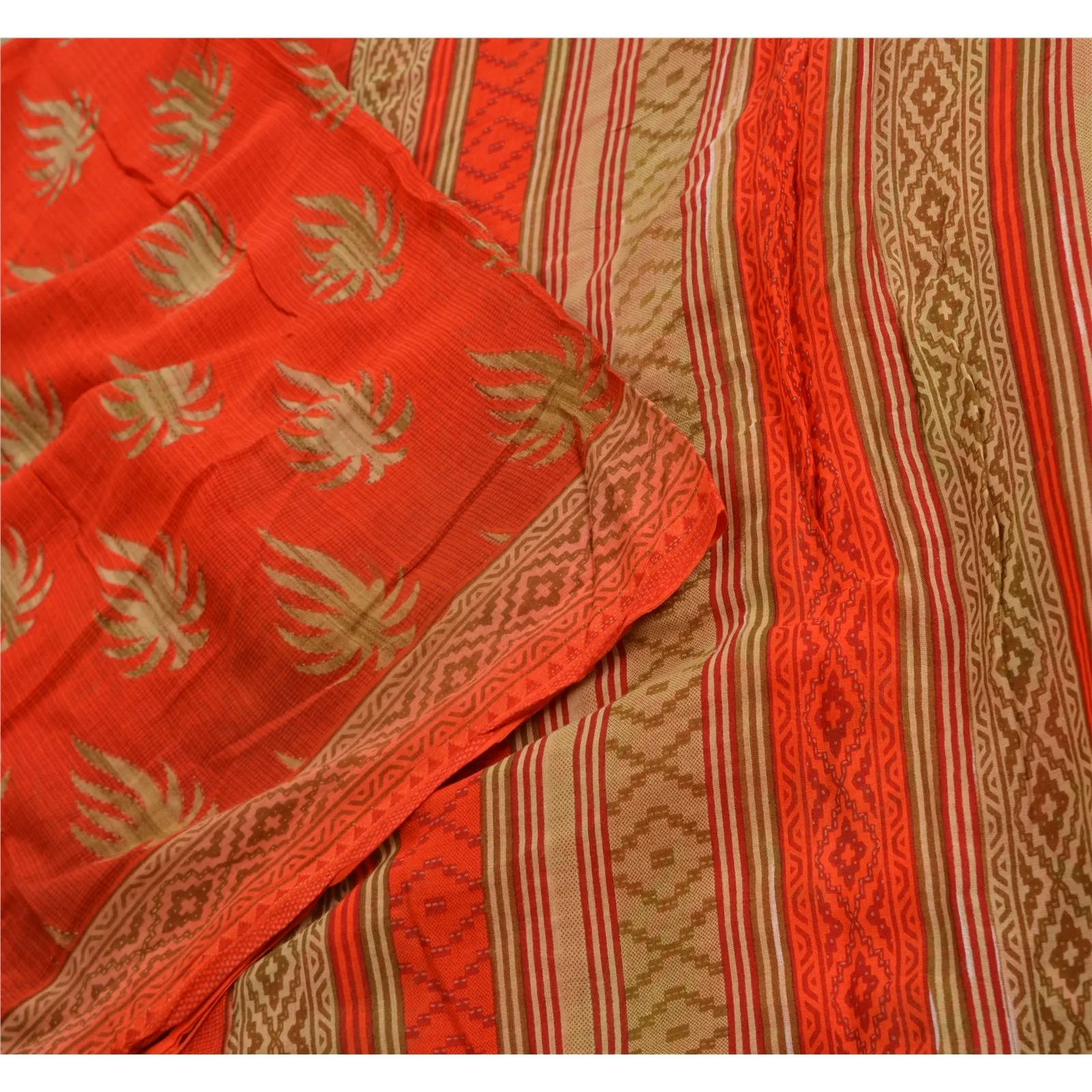 Sanskriti Vintage Sarees From India Red Printed Pure Cotton Sari Craft Fabric