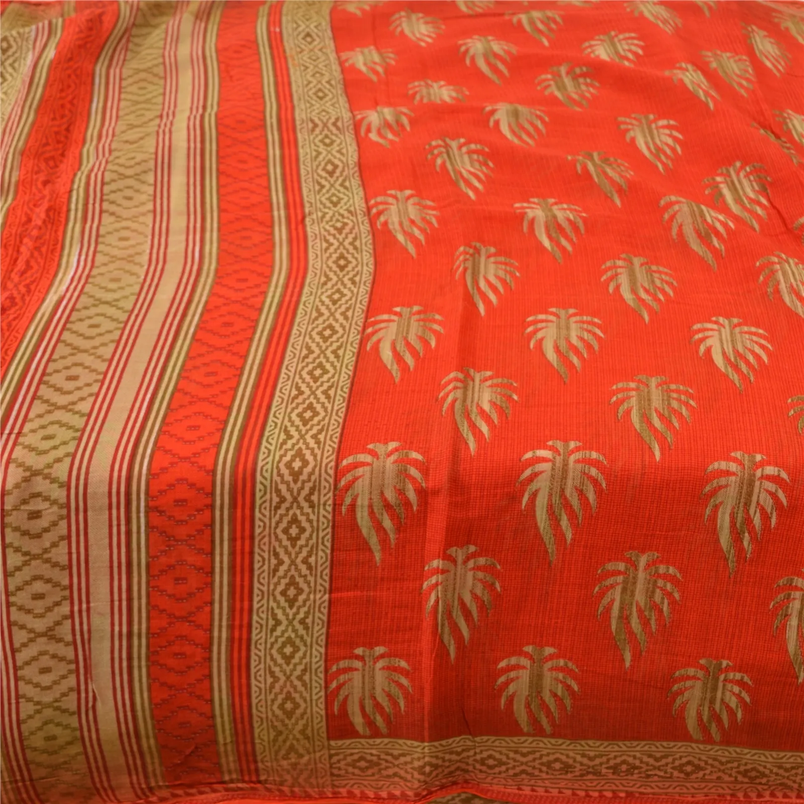 Sanskriti Vintage Sarees From India Red Printed Pure Cotton Sari Craft Fabric