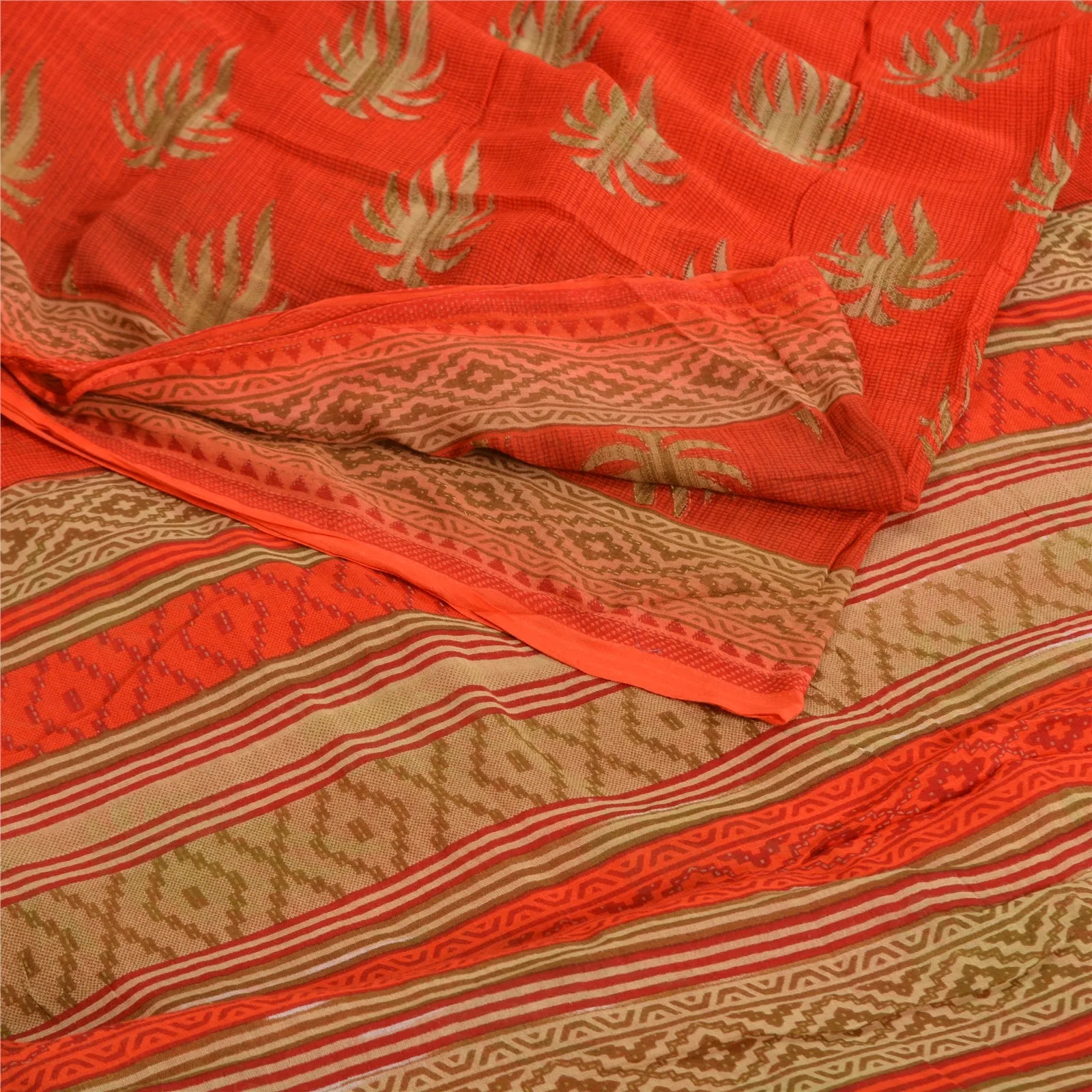 Sanskriti Vintage Sarees From India Red Printed Pure Cotton Sari Craft Fabric