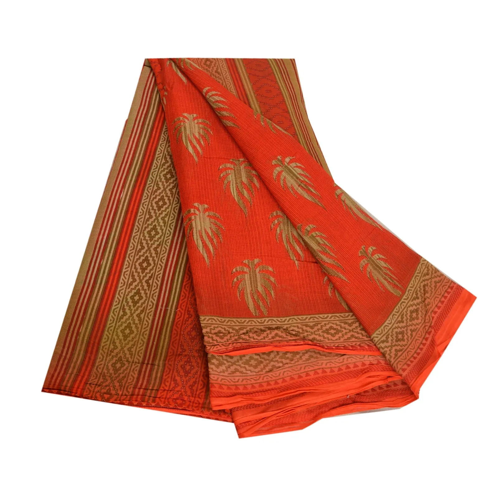 Sanskriti Vintage Sarees From India Red Printed Pure Cotton Sari Craft Fabric