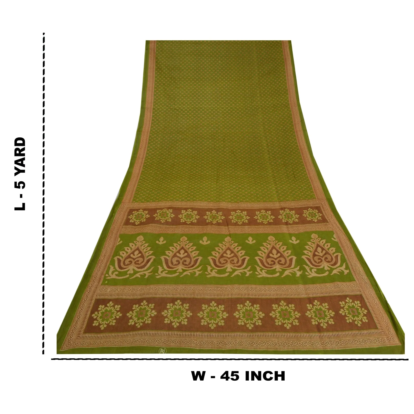 Sanskriti Vintage Sarees Green 100% Pure Cotton Printed Sari 5yd Craft Fabric