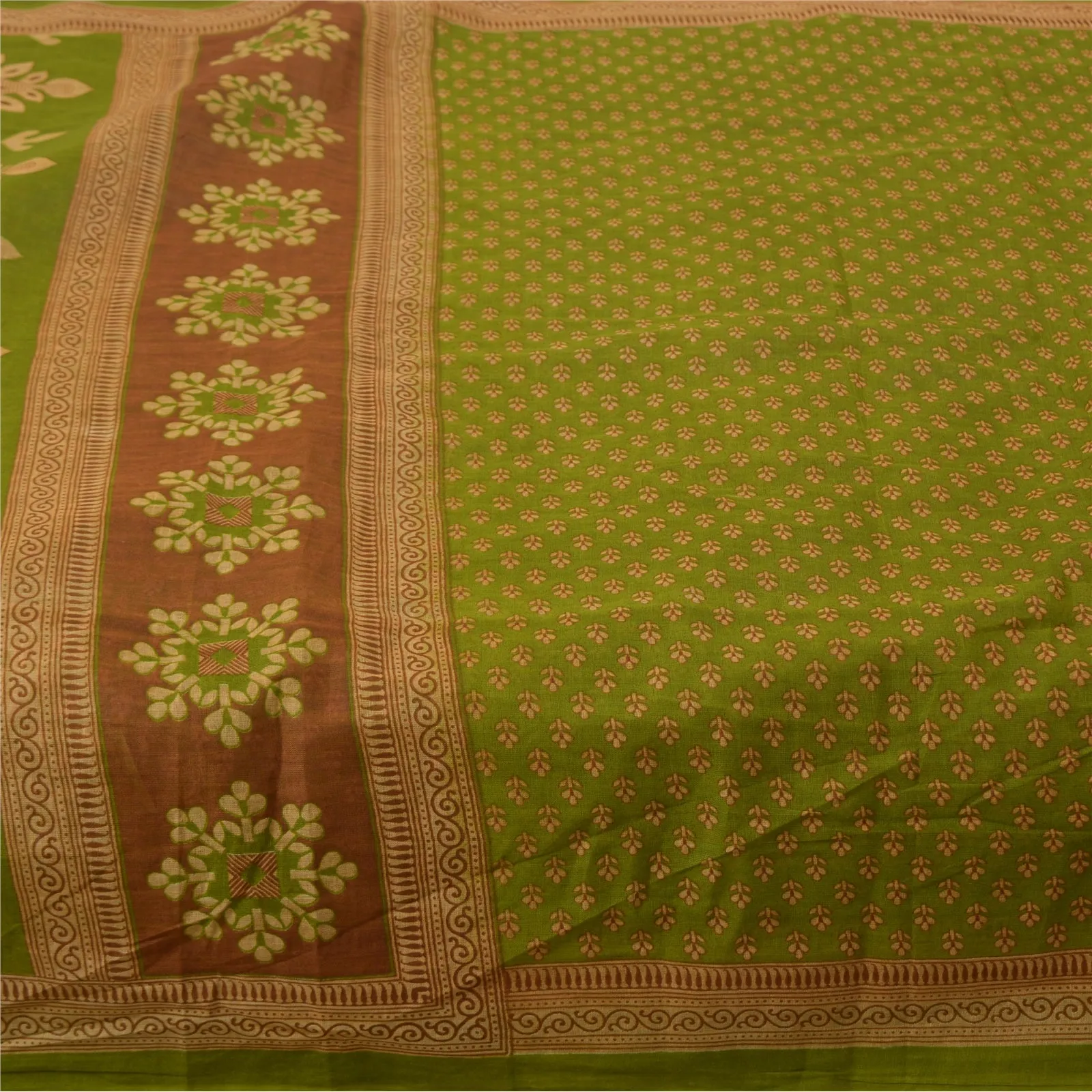 Sanskriti Vintage Sarees Green 100% Pure Cotton Printed Sari 5yd Craft Fabric