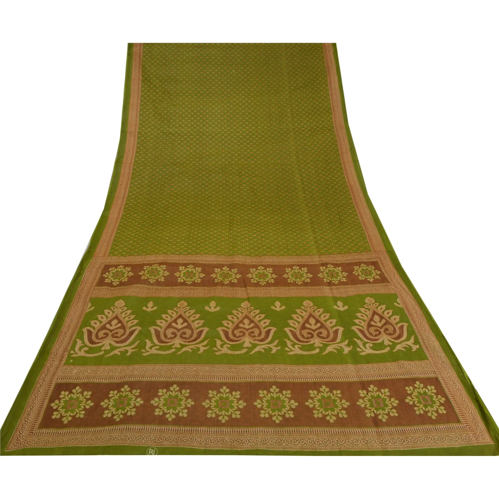 Sanskriti Vintage Sarees Green 100% Pure Cotton Printed Sari 5yd Craft Fabric