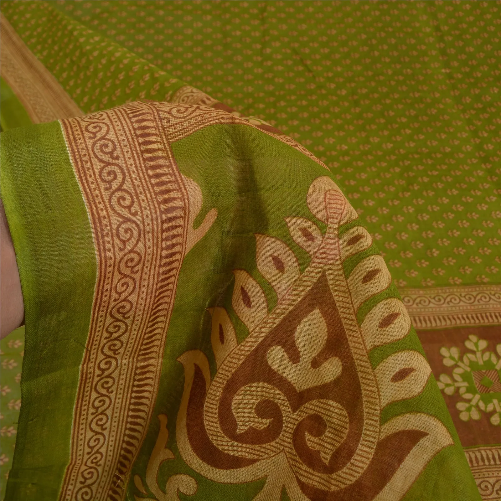 Sanskriti Vintage Sarees Green 100% Pure Cotton Printed Sari 5yd Craft Fabric