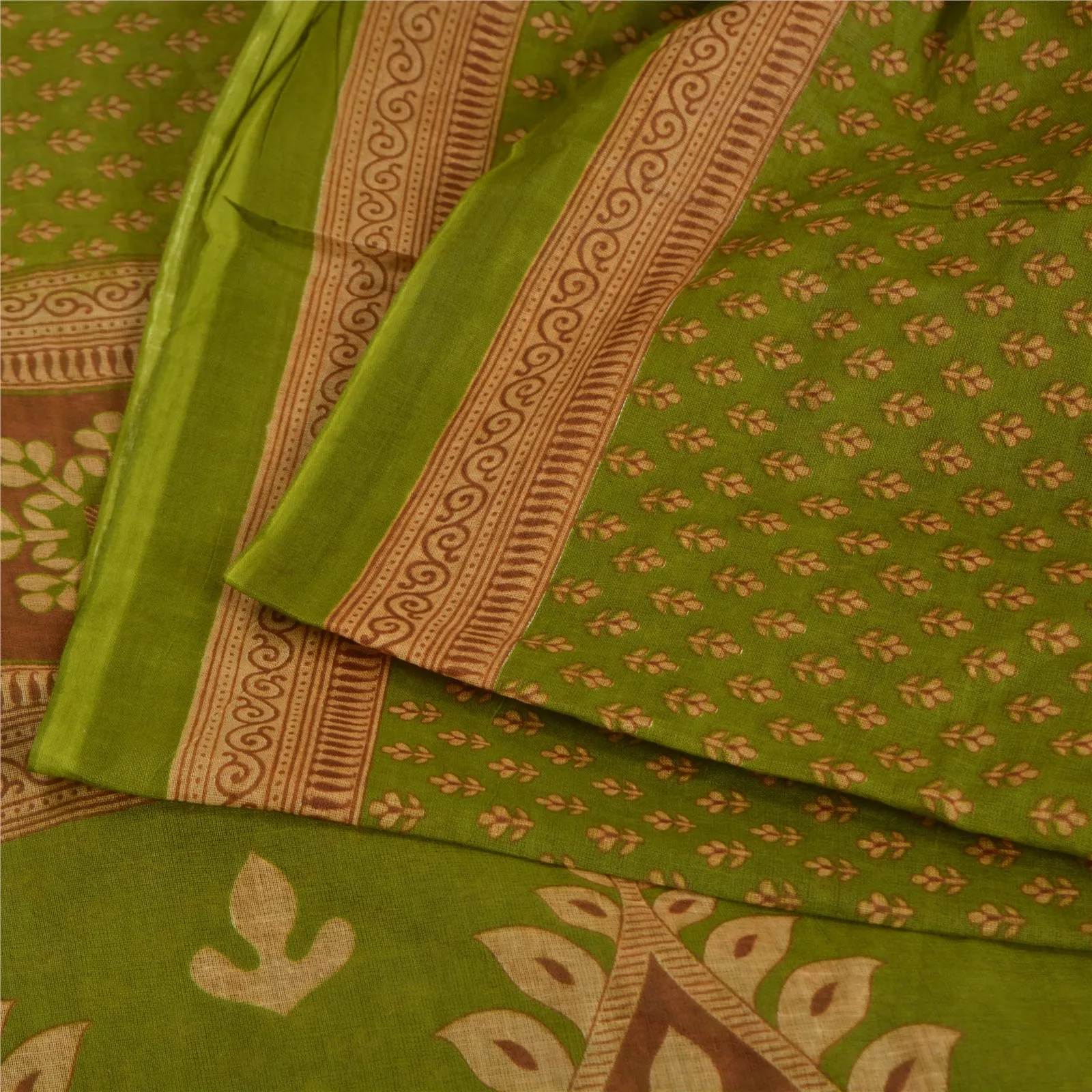 Sanskriti Vintage Sarees Green 100% Pure Cotton Printed Sari 5yd Craft Fabric