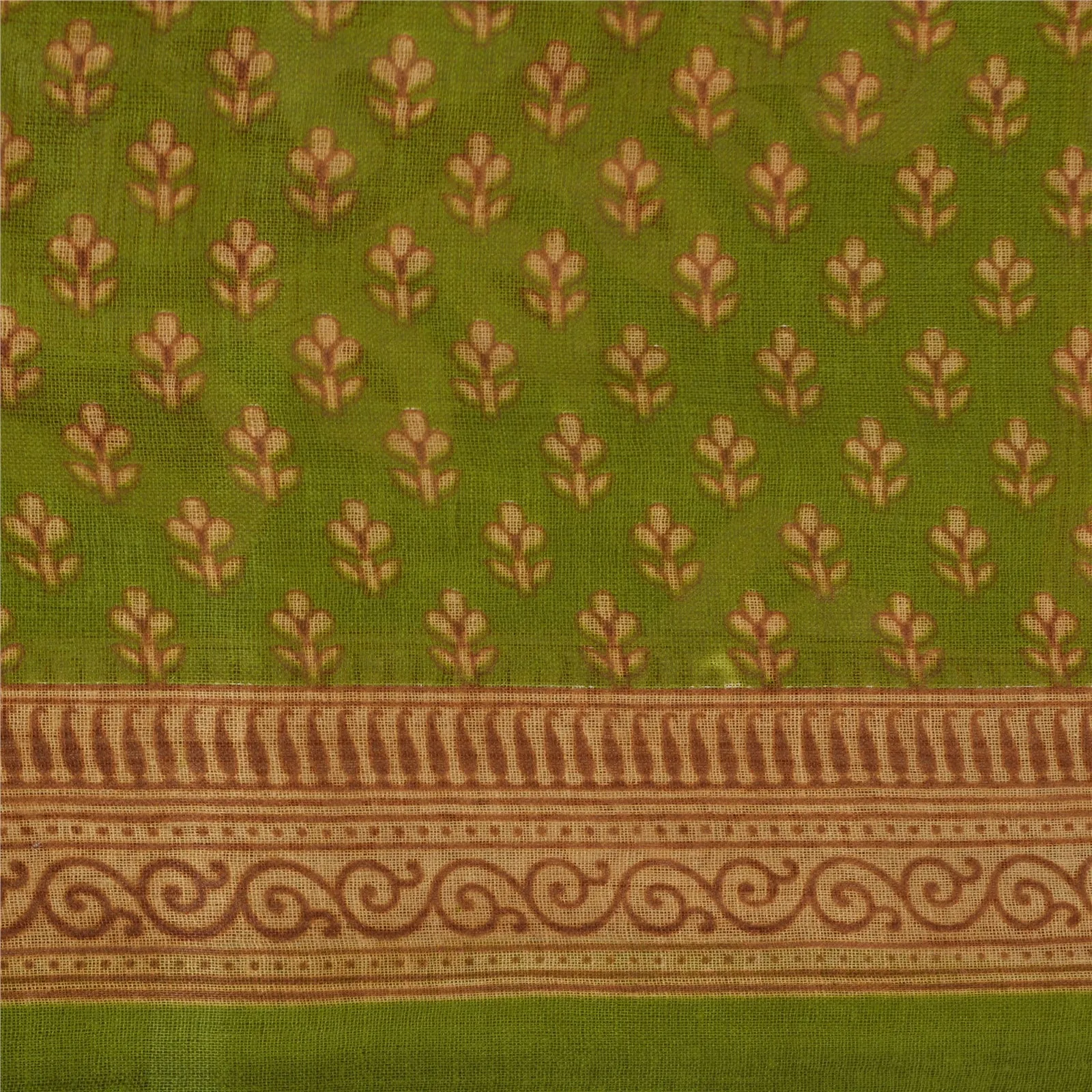 Sanskriti Vintage Sarees Green 100% Pure Cotton Printed Sari 5yd Craft Fabric