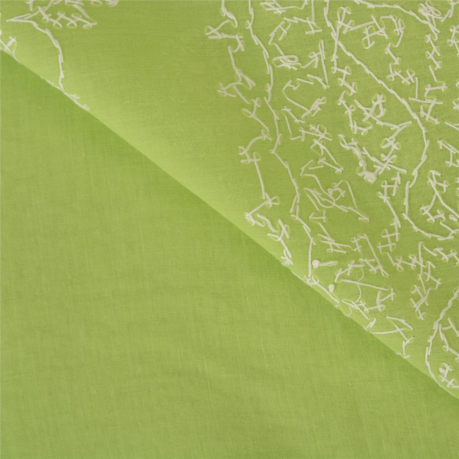 Sanskriti Vintage Sarees Green Hand Embroidered Chikankari Sari 5yd Craft Fabric