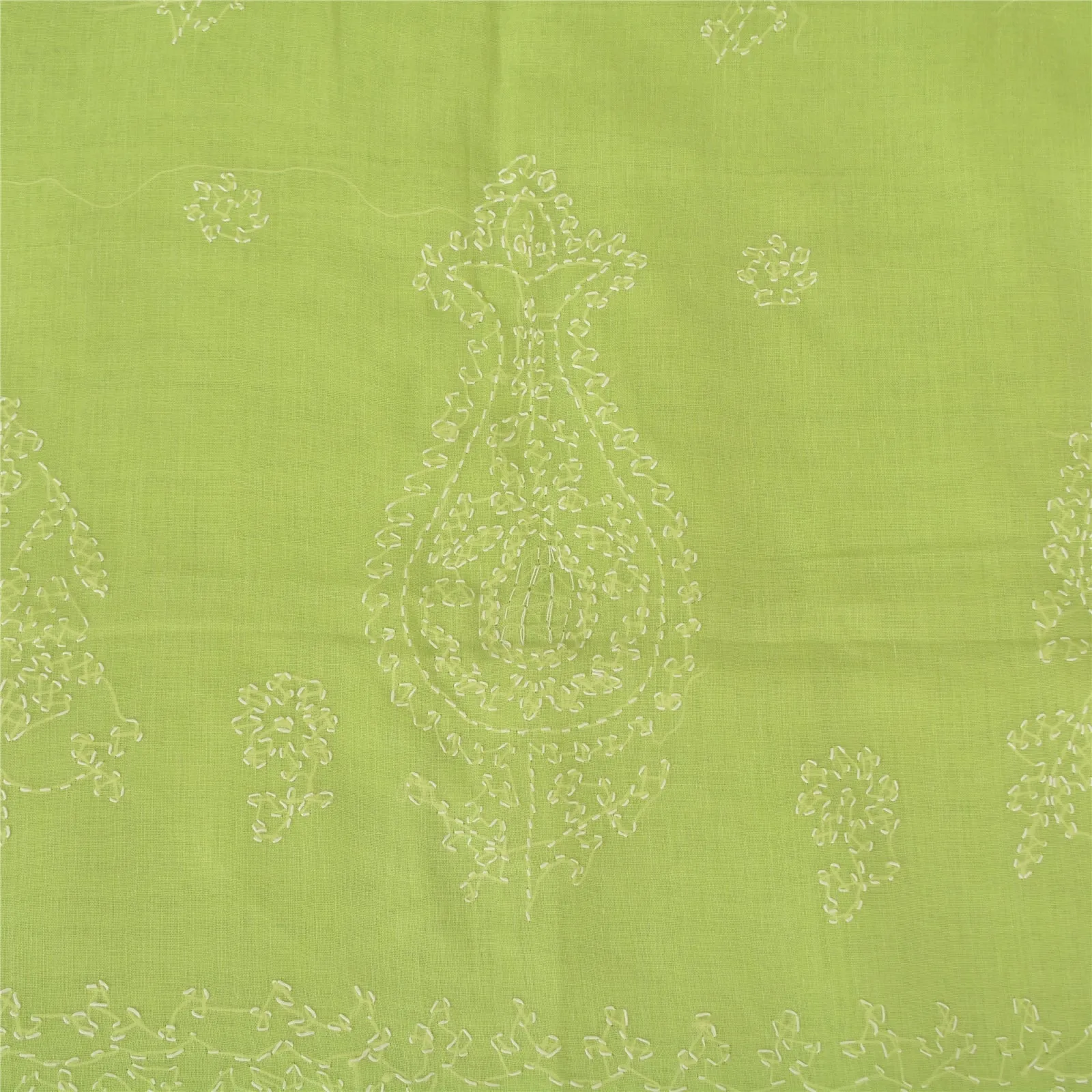 Sanskriti Vintage Sarees Green Hand Embroidered Chikankari Sari 5yd Craft Fabric