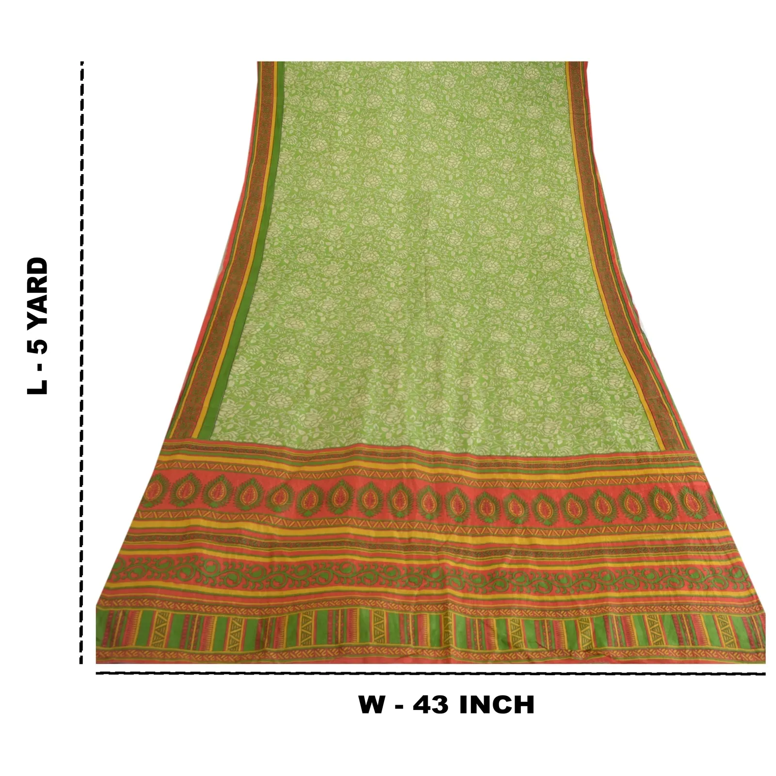 Sanskriti Vintage Sarees Green Printed 100% Pure Silk Sari Soft 5yd Craft Fabric