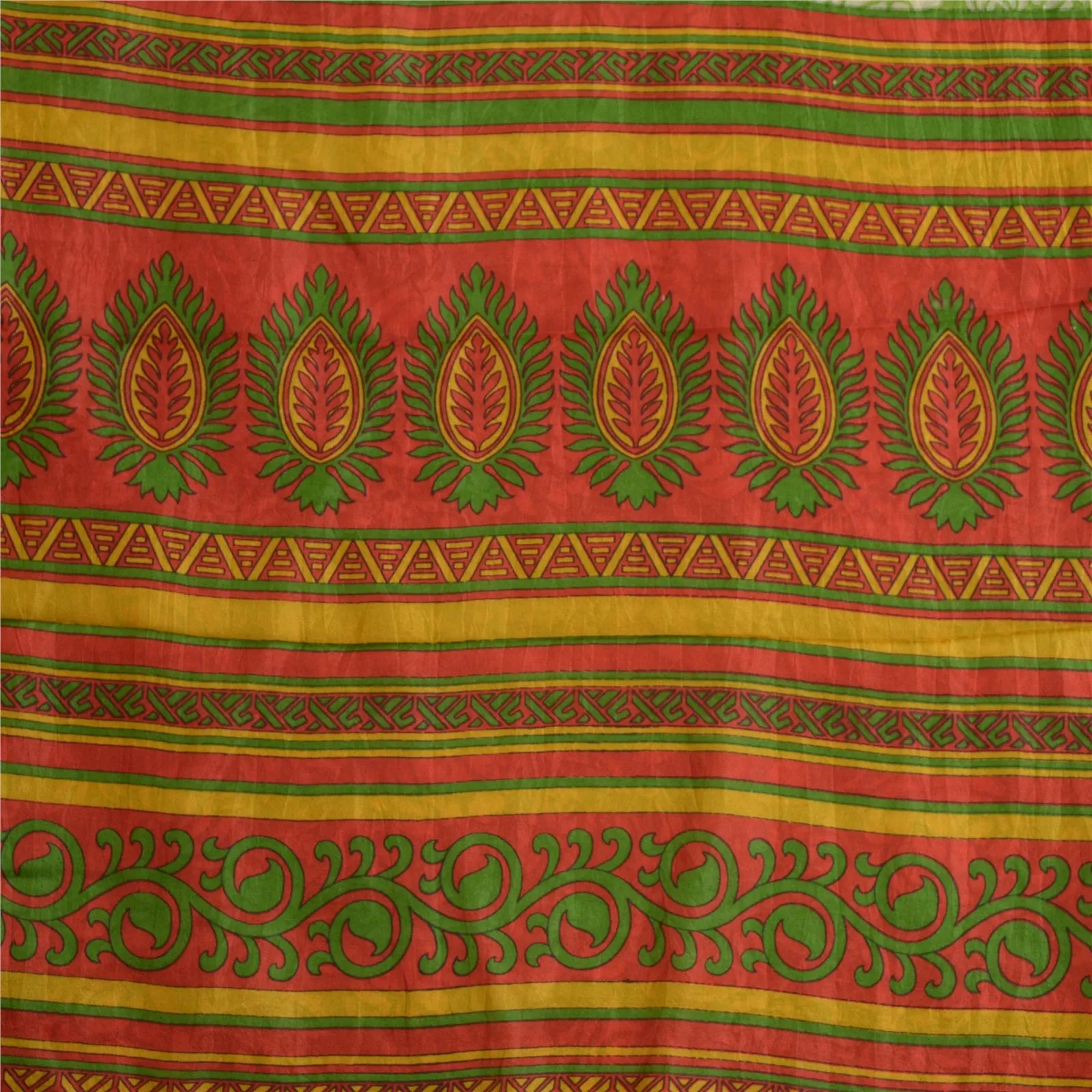 Sanskriti Vintage Sarees Green Printed 100% Pure Silk Sari Soft 5yd Craft Fabric