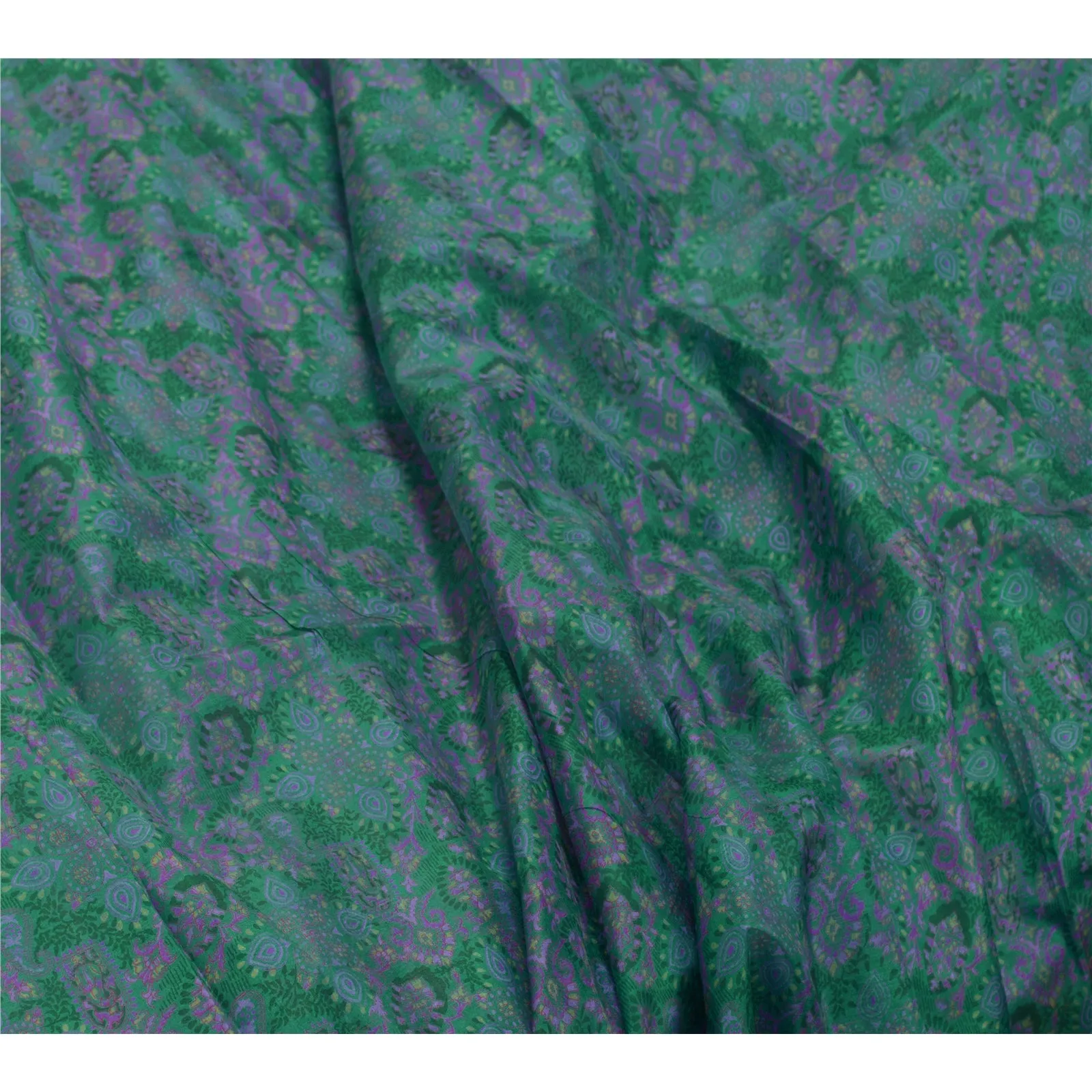 Sanskriti Vintage Sarees Green Zari Border Pure Silk Printed Sari Craft Fabric