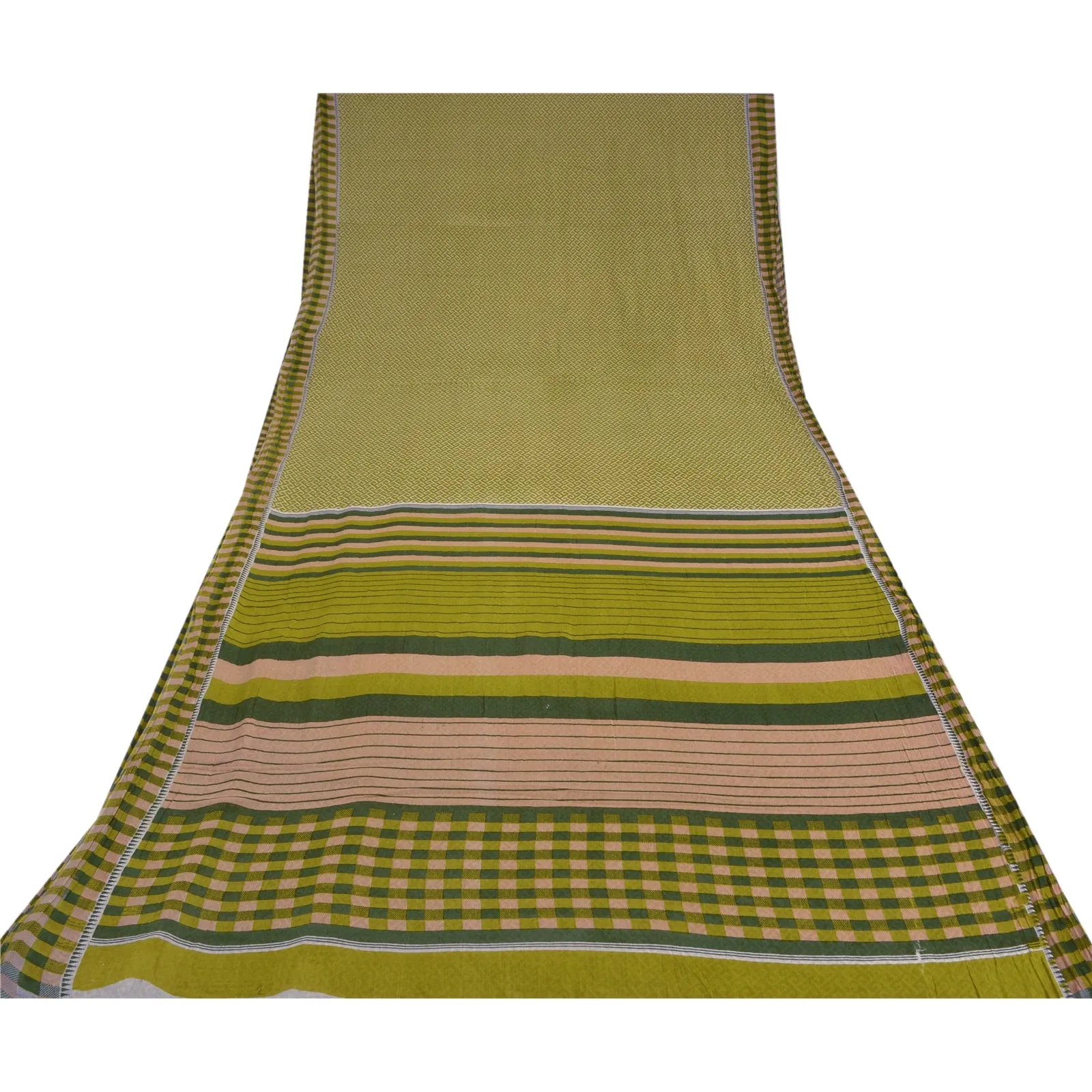 Sanskriti Vintage Sarees Indian Green Pure Cotton Printed Sari 5yd Craft Fabric