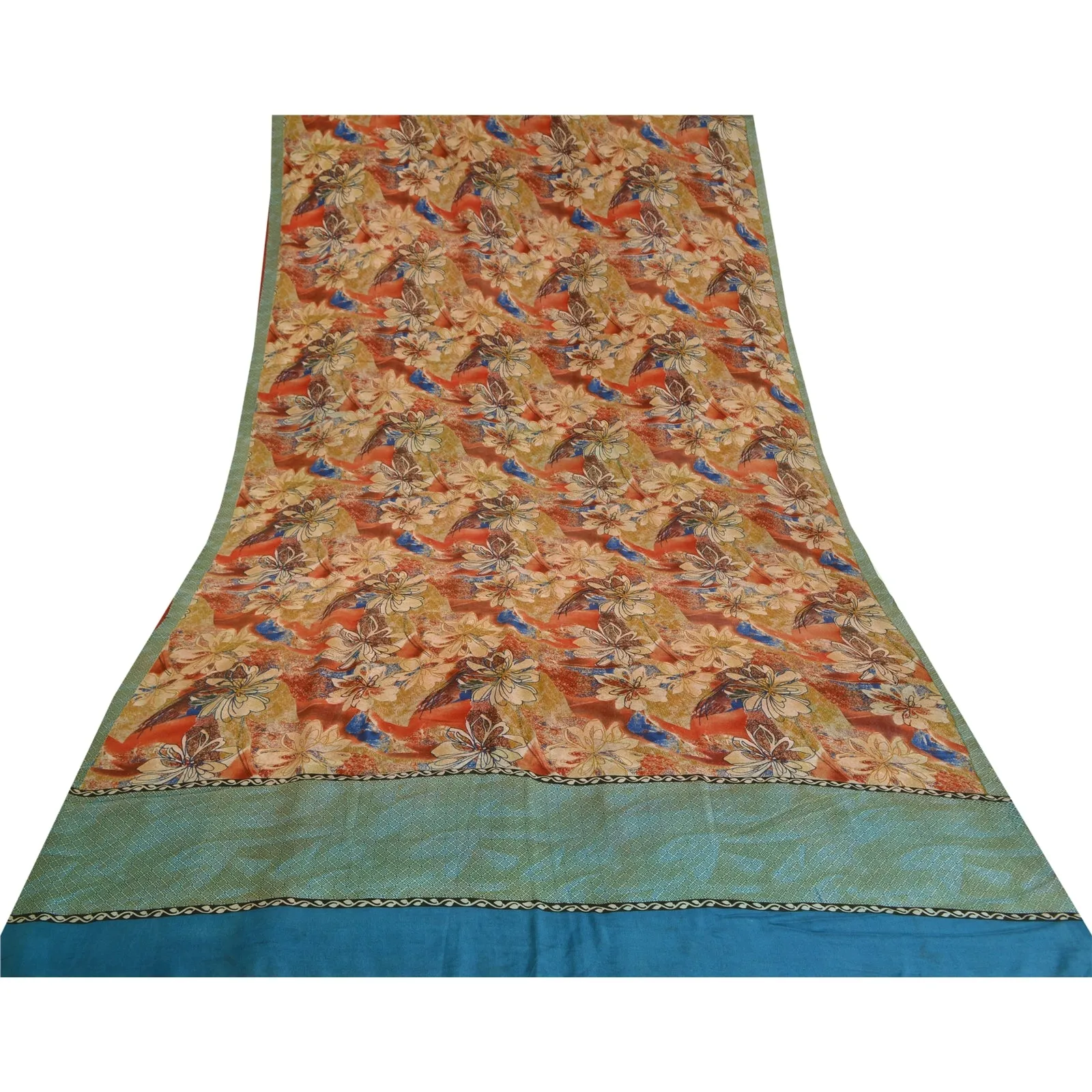 Sanskriti Vintage Sarees Indian Multi Pure Crepe Silk Printed Sari Craft Fabric