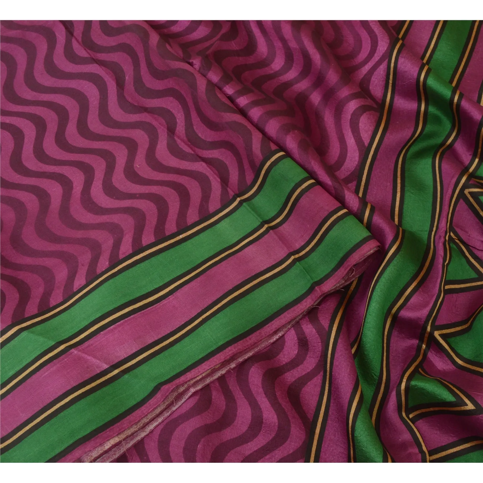 Sanskriti Vintage Sarees Indian Purple Pure Silk Printed Sari 5yd Craft Fabric