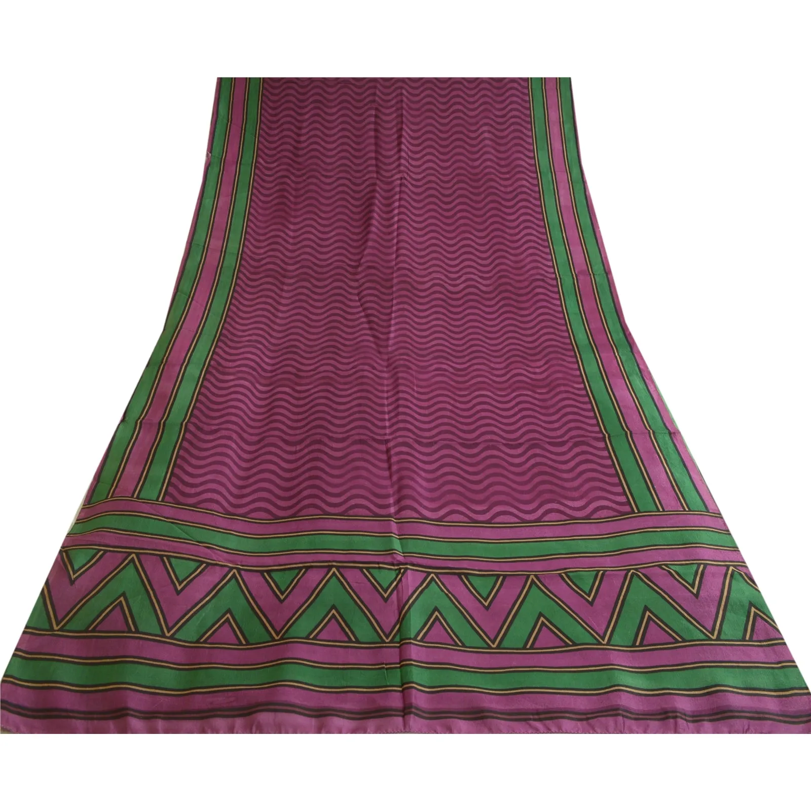 Sanskriti Vintage Sarees Indian Purple Pure Silk Printed Sari 5yd Craft Fabric