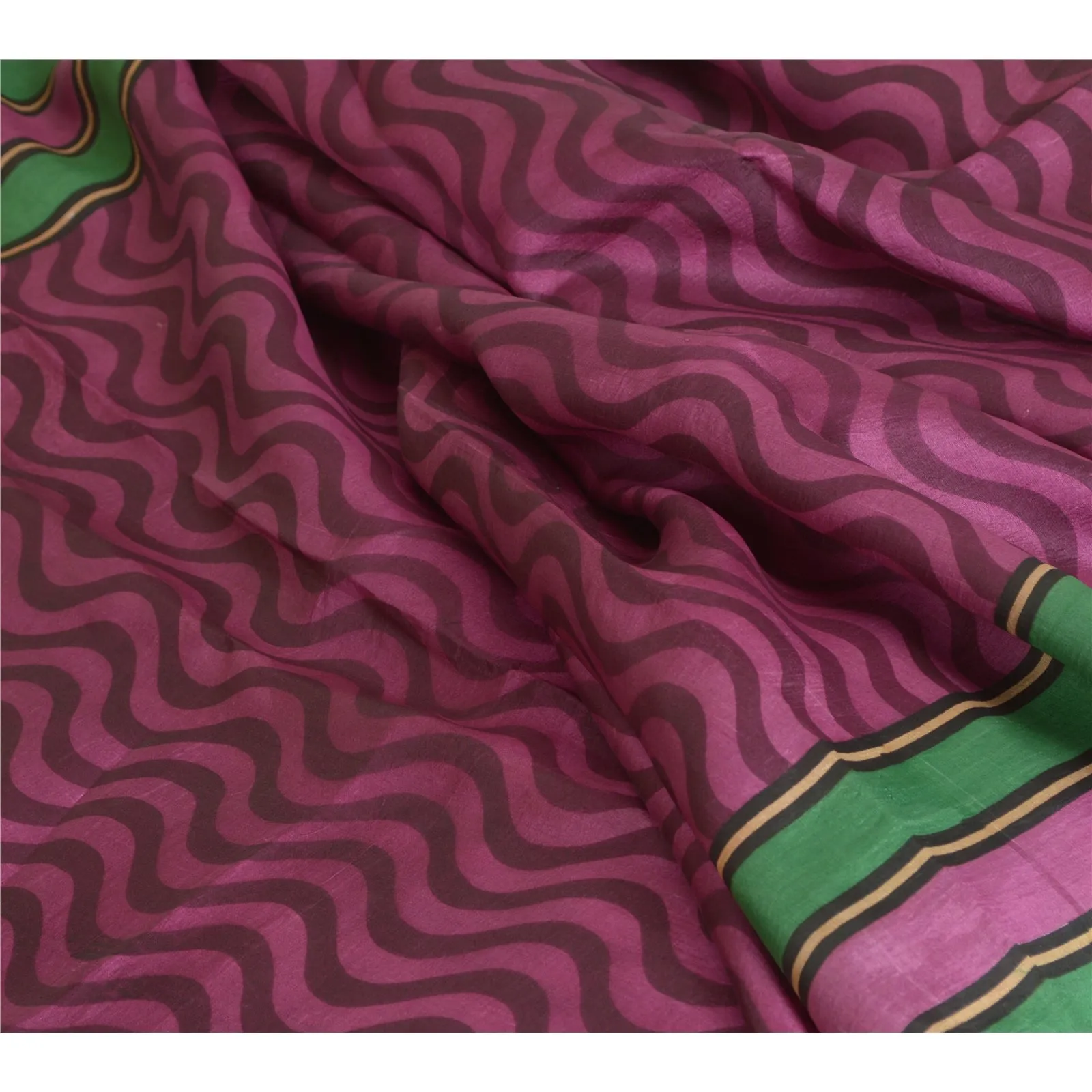 Sanskriti Vintage Sarees Indian Purple Pure Silk Printed Sari 5yd Craft Fabric