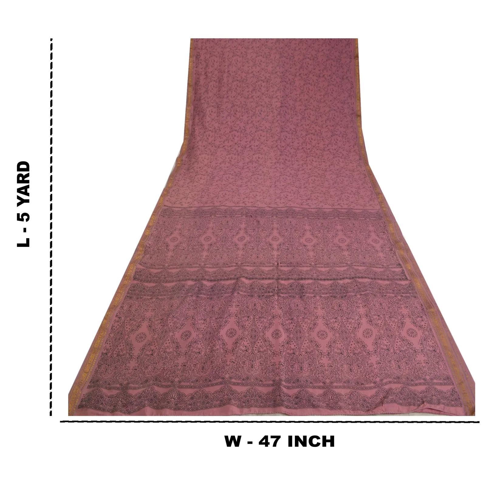 Sanskriti Vintage Sarees Mauve Zari Border Pure Cotton Printed Sari Craft Fabric