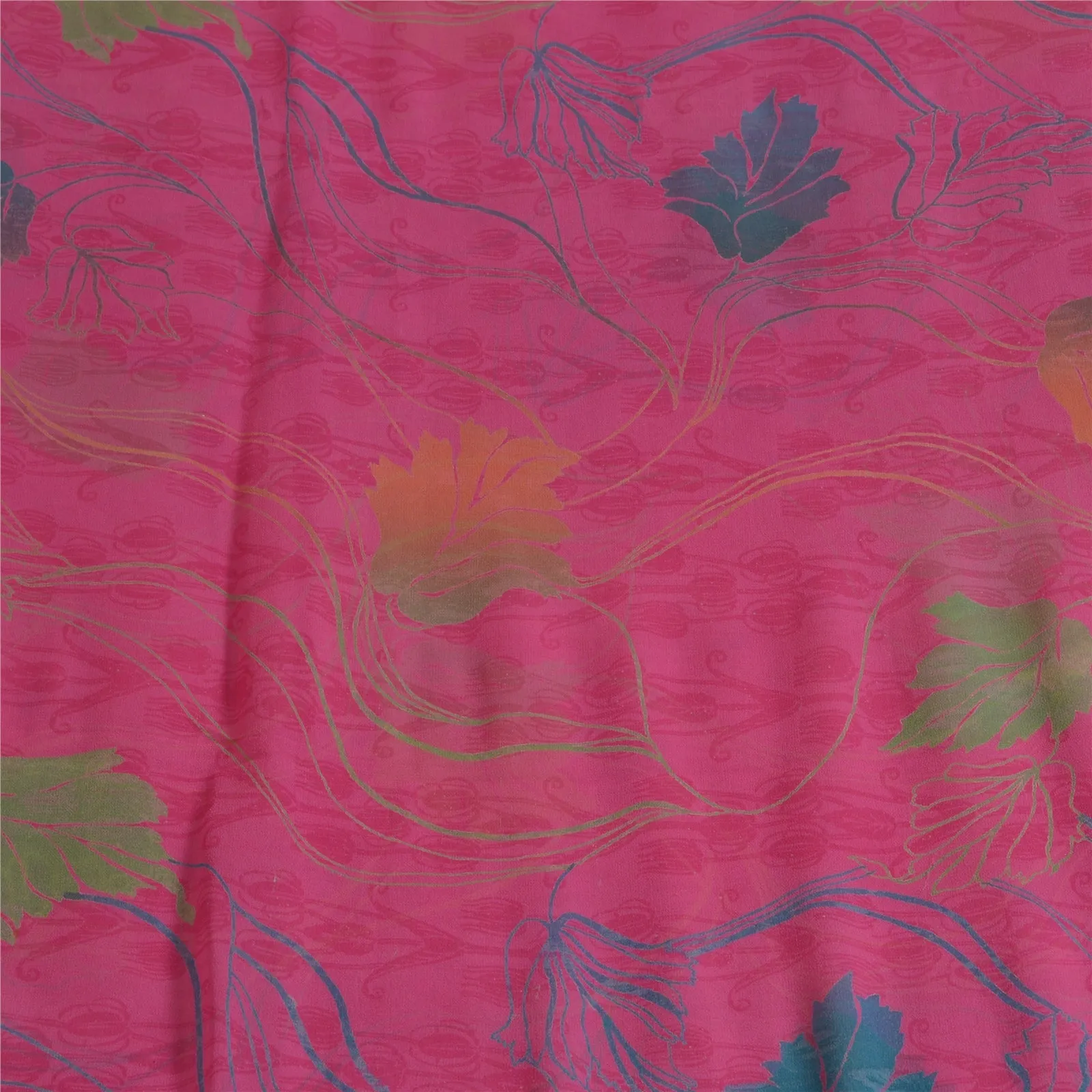 Sanskriti Vintage Sarees Pink Pure Georgette Silk Printed Sari 5yd Craft Fabric