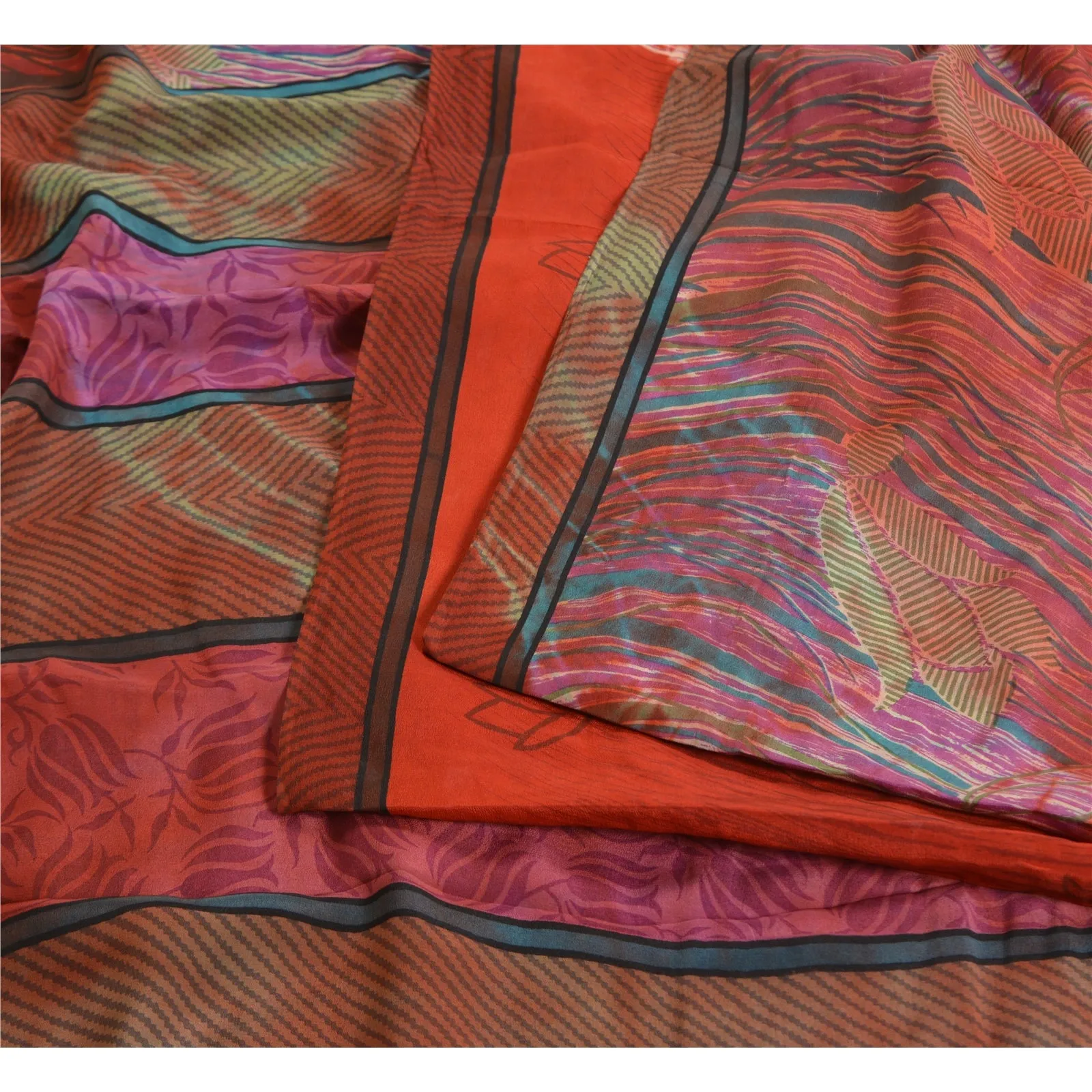 Sanskriti Vintage Sarees Red Tie-Dye 100% Pure Crepe Silk Sari 5yd Craft Fabric