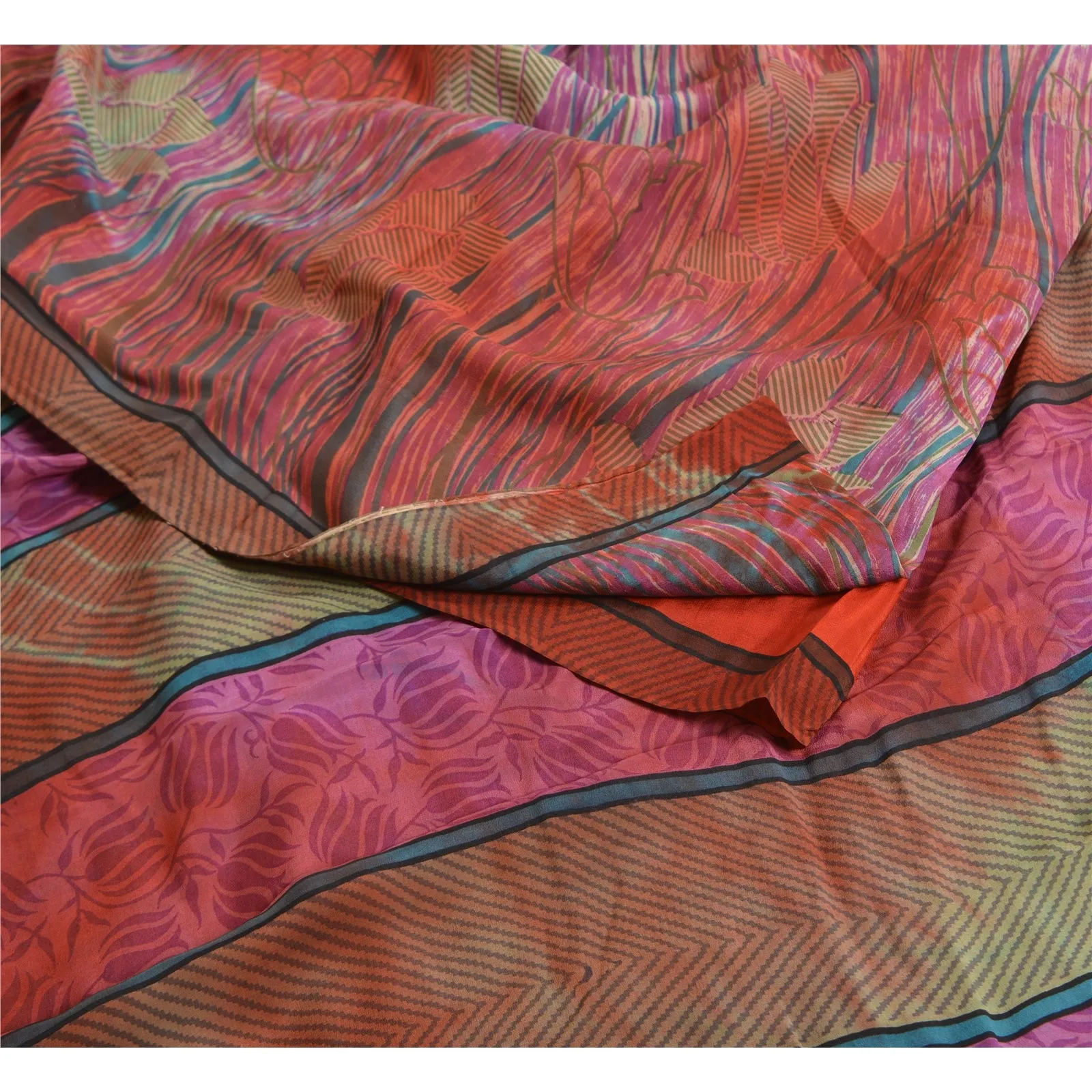 Sanskriti Vintage Sarees Red Tie-Dye 100% Pure Crepe Silk Sari 5yd Craft Fabric