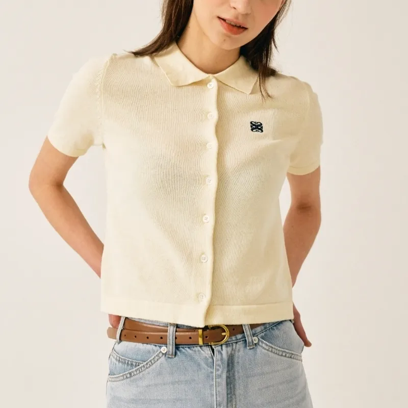 SATUR  |Street Style Plain Cotton Short Sleeves Logo Cardigans