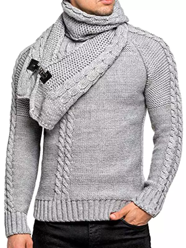 Scarf Twist Knitted Men Pullover Sweater