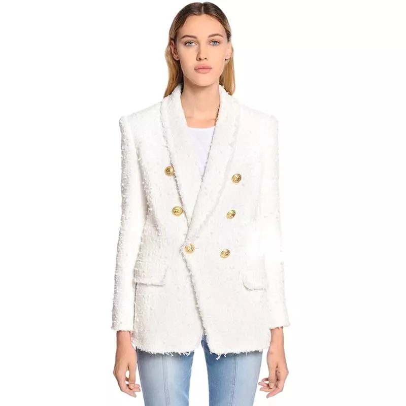 Shawl Collar Tweed Blazer Women - Casual - Plain-Solid