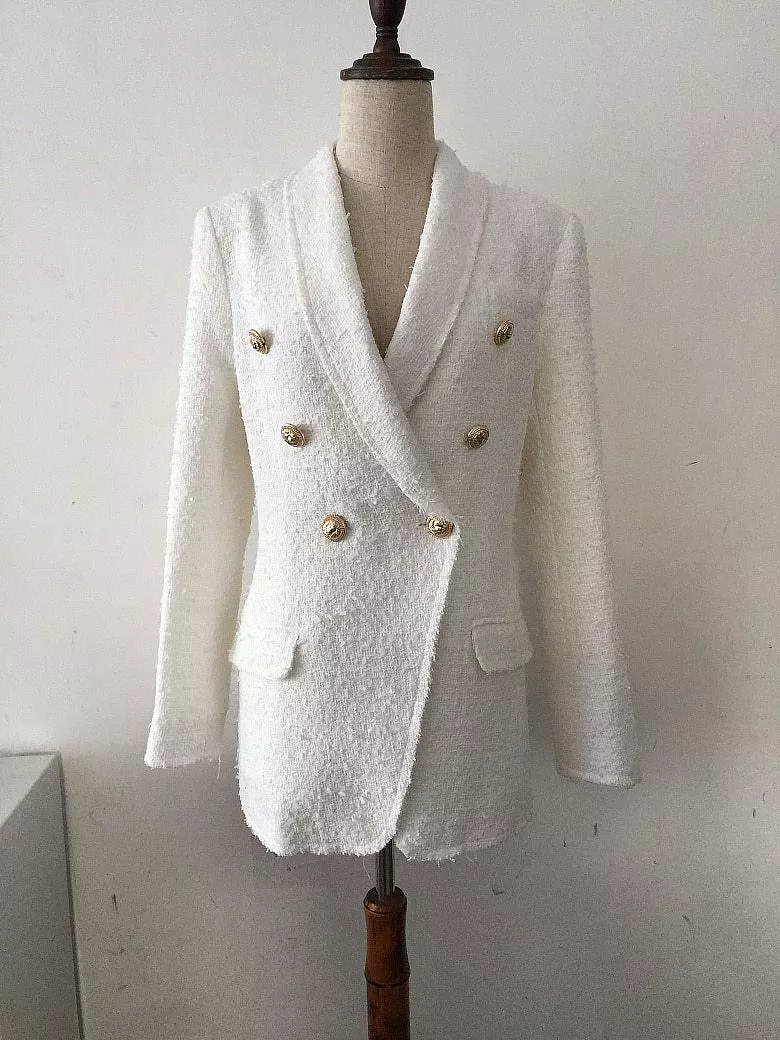 Shawl Collar Tweed Blazer Women - Casual - Plain-Solid