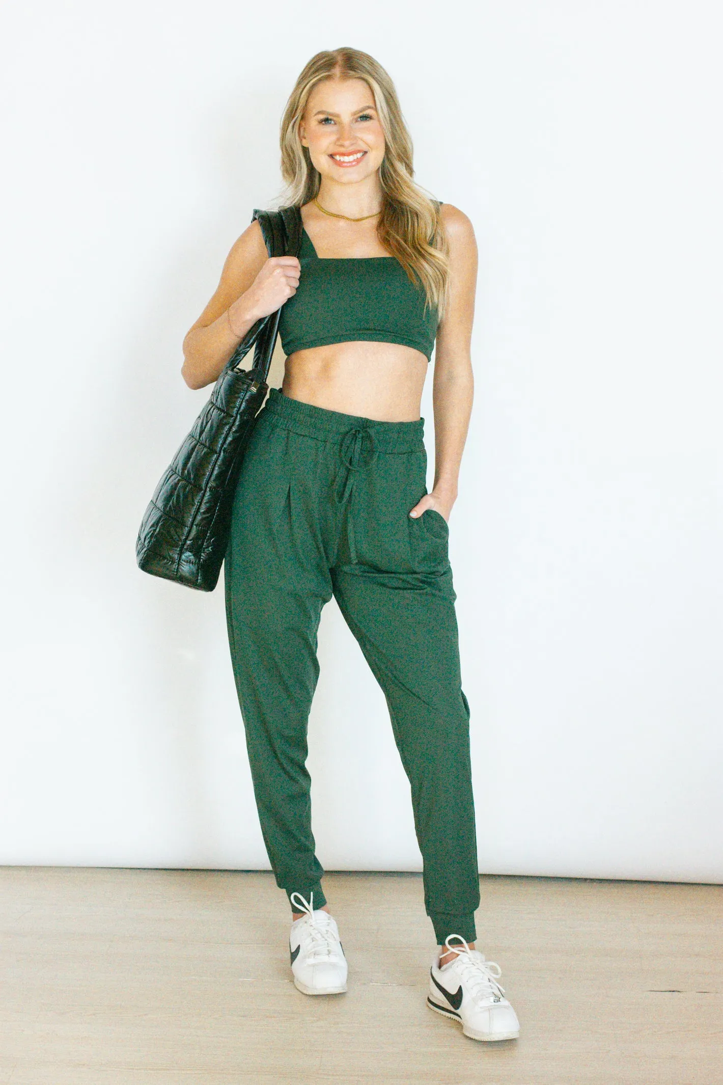 Signature Sunday Forest Green Square Neck Sports Bra