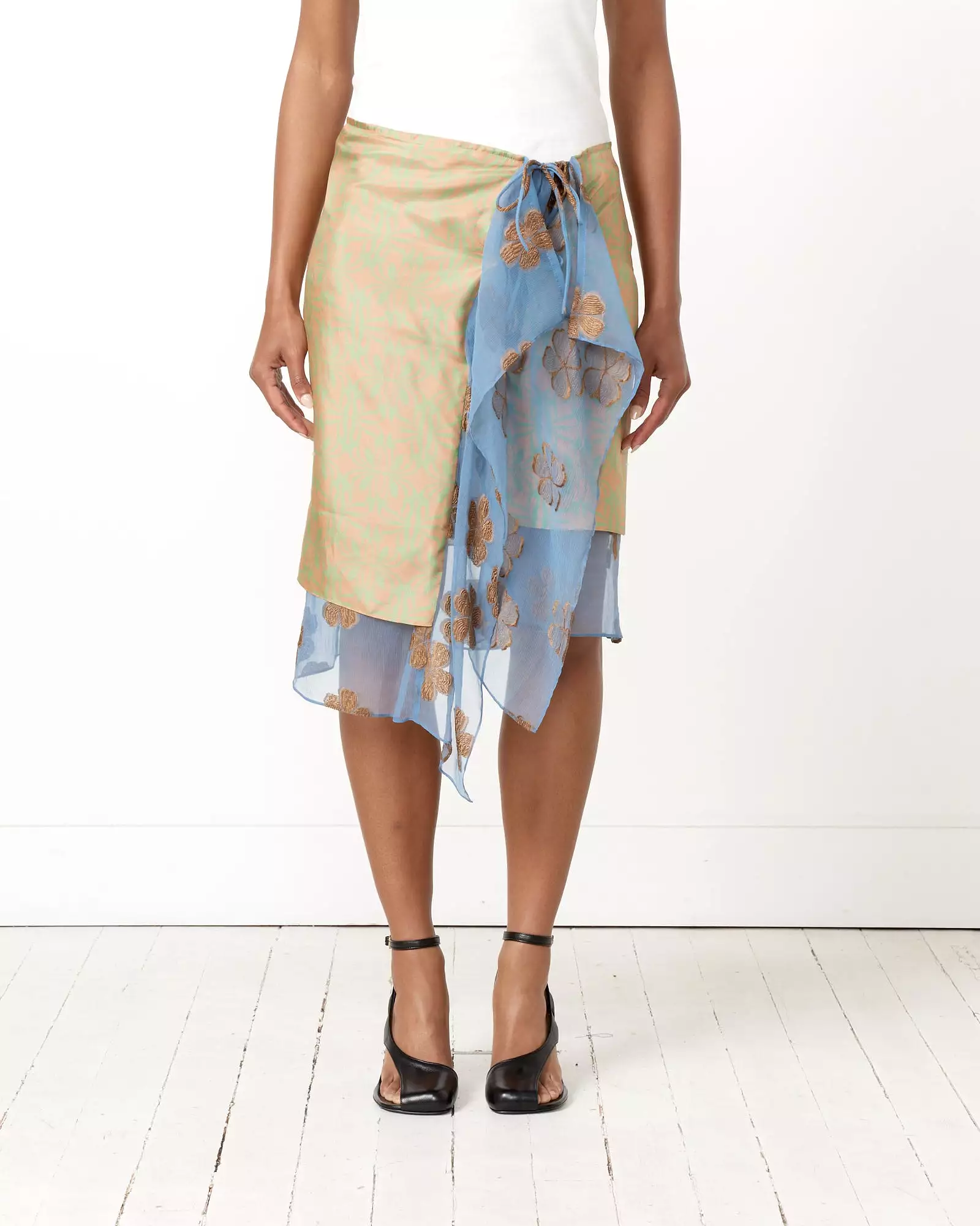 Silk Wrap Skirt in Peach