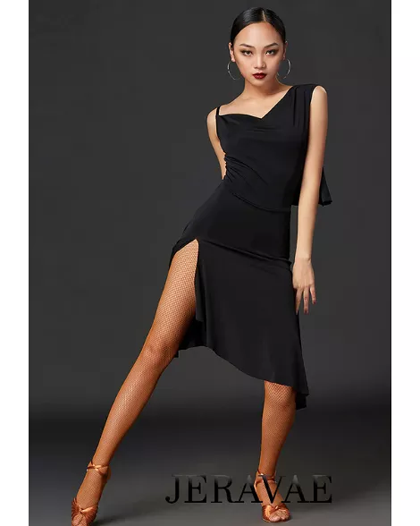 Sleeveless Black Latin Practice Dress with Straps and Loose Skirt with Slit PRA 763_sale