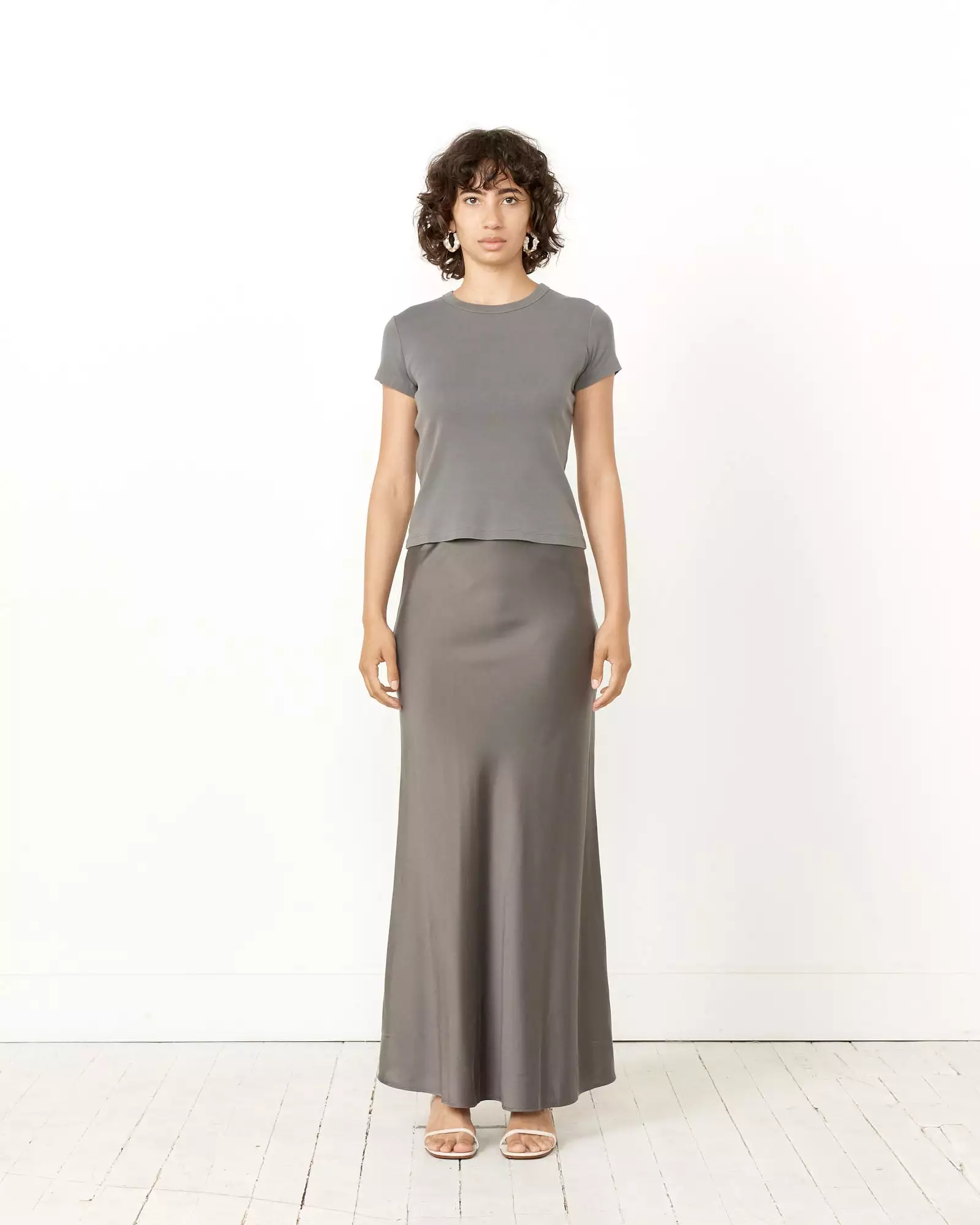 Soft Silk Maxi Skirt in Pewter Grey