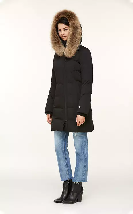 SOIA & KYO WOMENS SALMA CLASSIC DOWN COAT W/ REMOVABLE NATURAL FUR BLACK