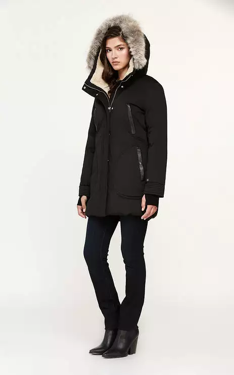 SOIA & KYO WOMENS SAUNDRA MID-LENGTH CLASSIC DOWN COAT BLACK