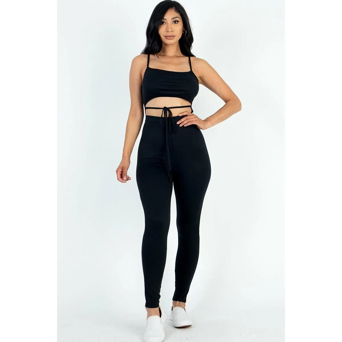 Solid Tie Front Cut Out Jumpsuit