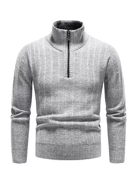 Stand Collar Zipper Men Pullover Sweater