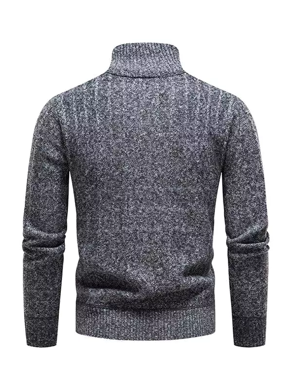 Stand Collar Zipper Men Pullover Sweater