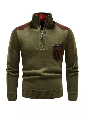 Stand-Up Collar Patchwork Zipper Men Turtleneck Sweater