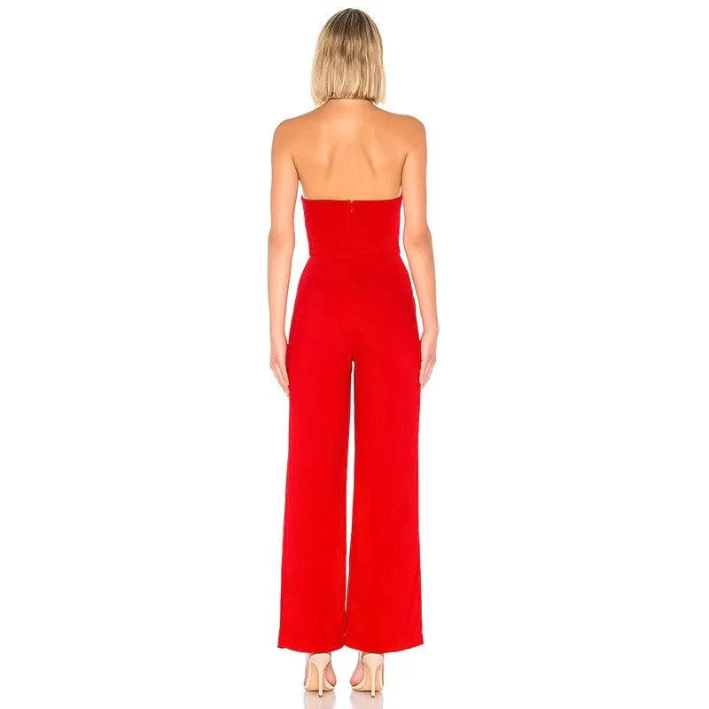 Strapless Sleeveless Slit Women Design Jumpsuits