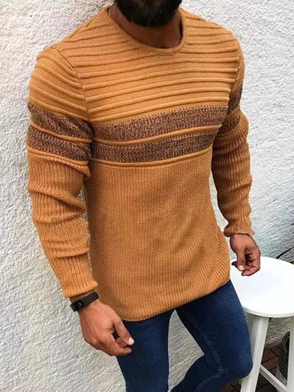 Striped Crew Neck Men Pullover Sweater