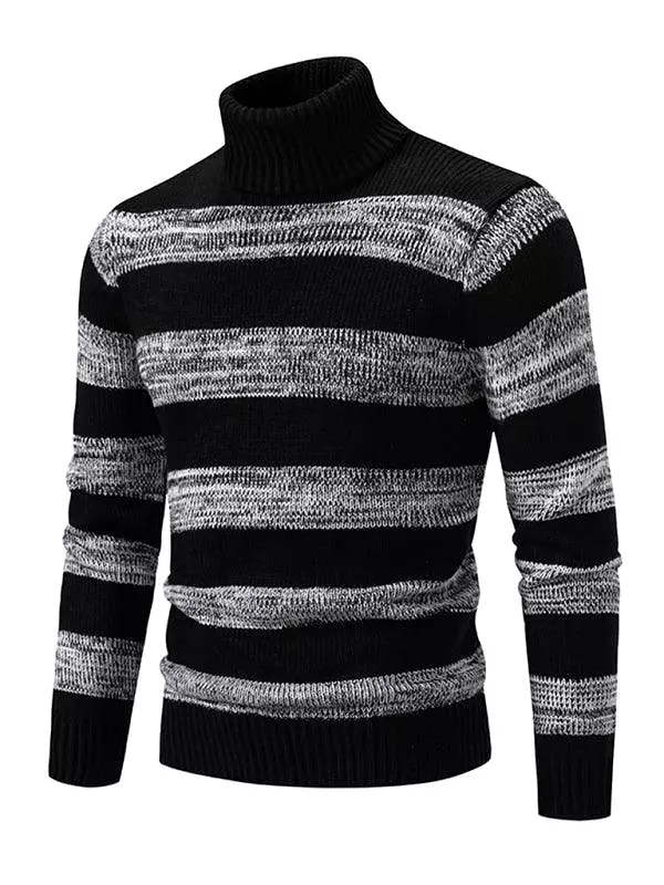 Striped Patchwork Turtleneck Men Sweater