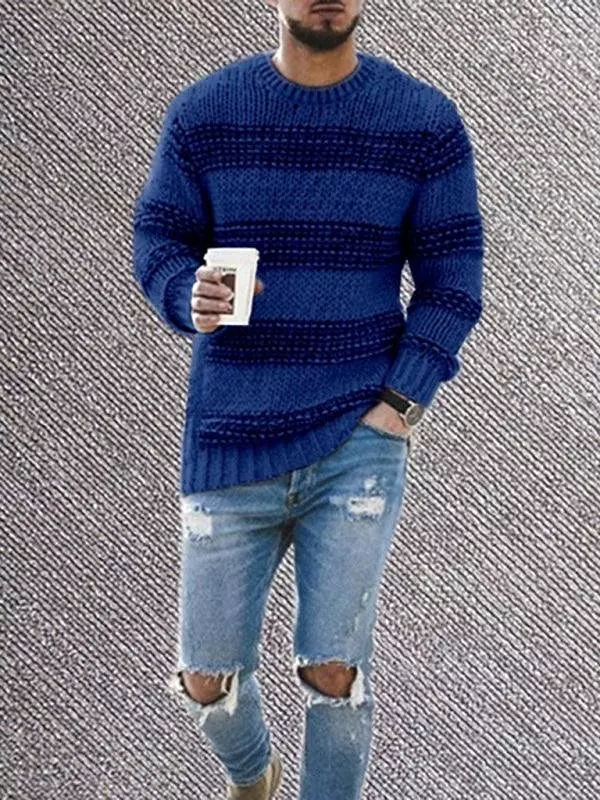 Striped Round Neck Men Pullover Sweater