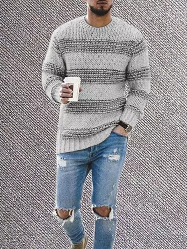 Striped Round Neck Men Pullover Sweater