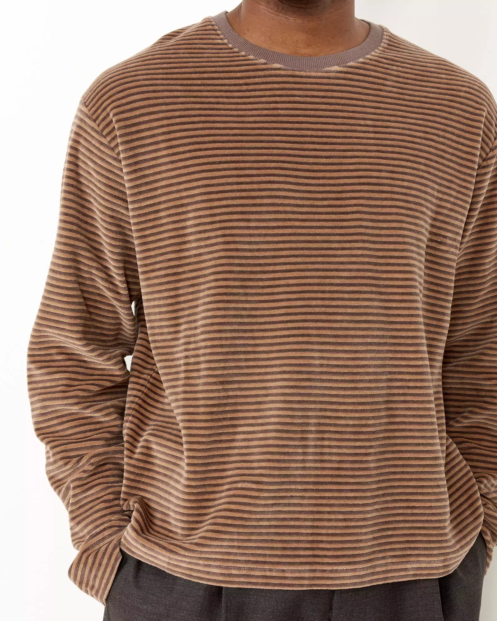 Striped Velvet Sweater in Caramel