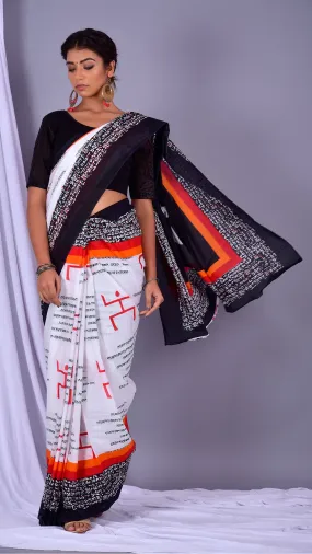 Stylish Black and White Pure Cotton Sarees (RMULSAR04)