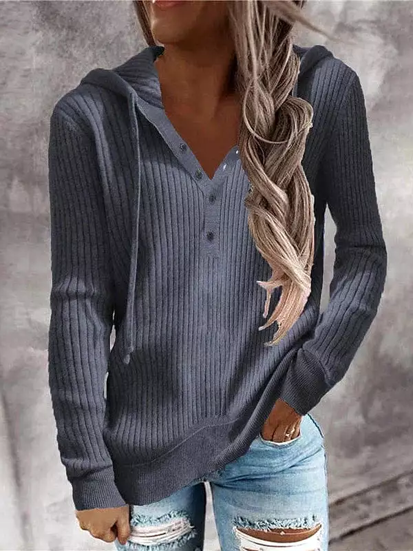 Stylish Chunky Cable Knit Women's Sweater Pullover with Buttons and Pockets