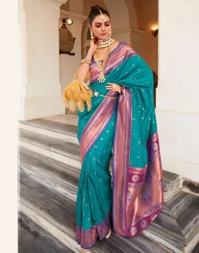 Teal Blue Silk Woven Sarees