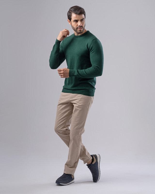 TEXTURED COTTON SWEATER - OLIVE