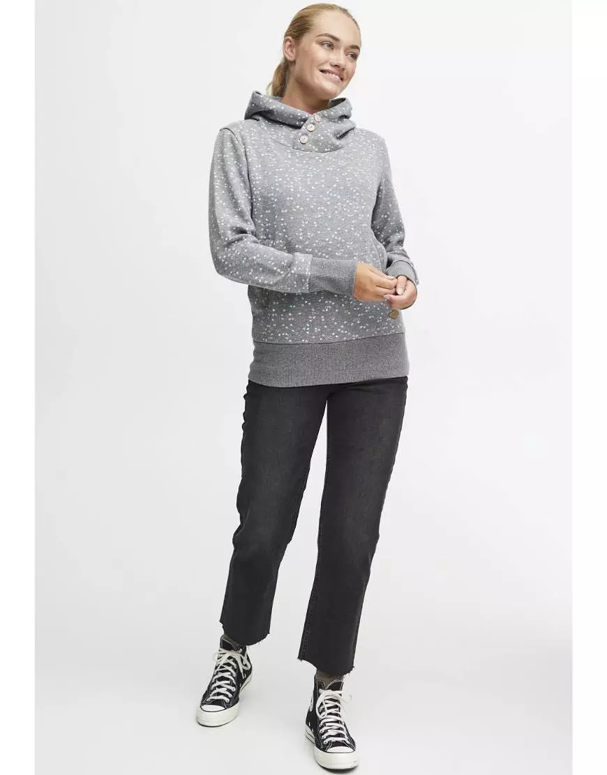 Thick Fleece Dot Pattern Hoodie-Grey